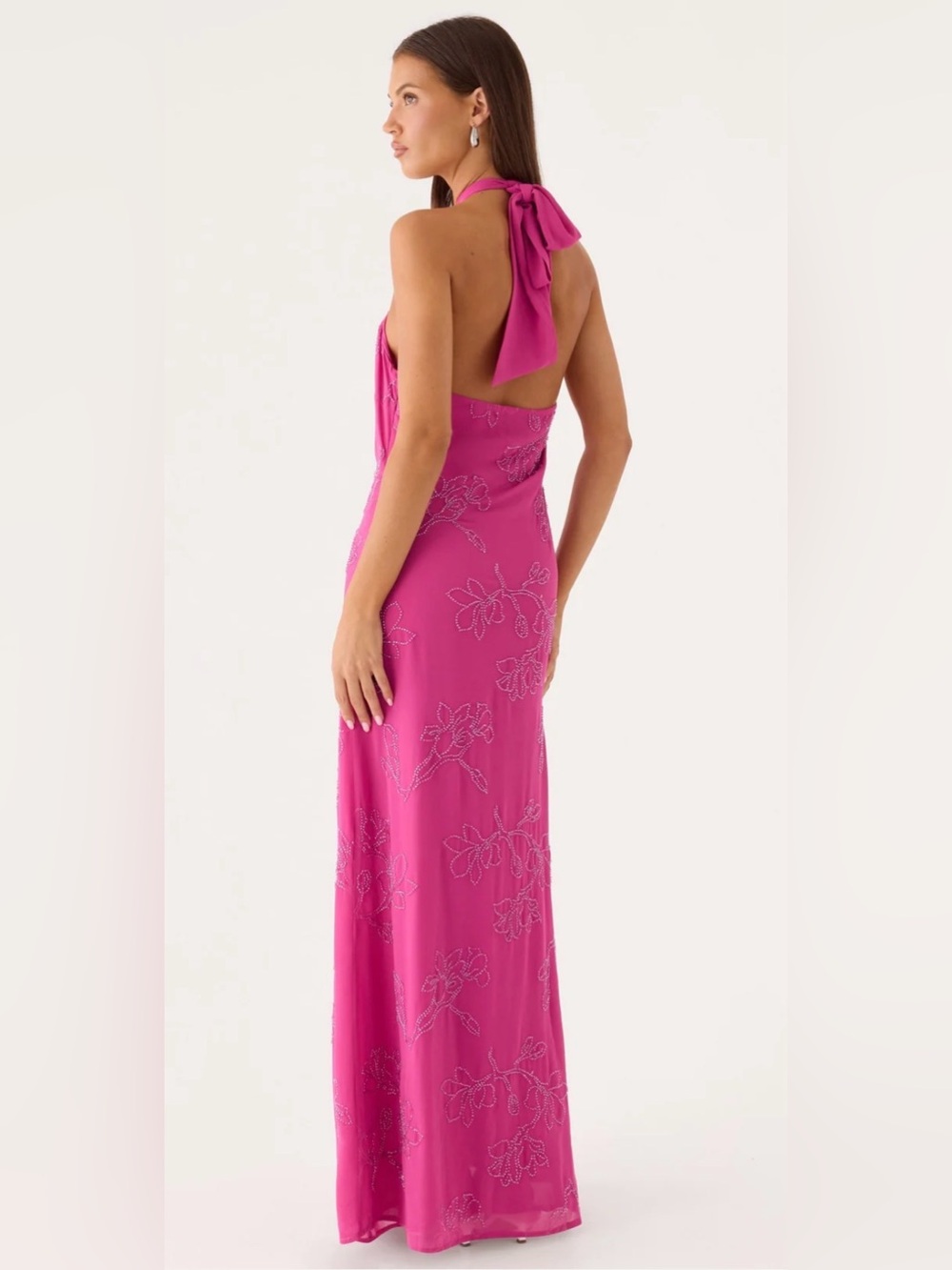 Peppermayo Fuchsia Halter Maxi Dress with Beaded Floral Detail - Picture 5 of 11